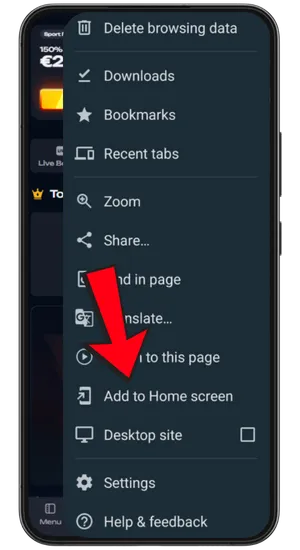 Tapping the three-dot icon in the top-right corner of Chrome on Android to open the browser options panel